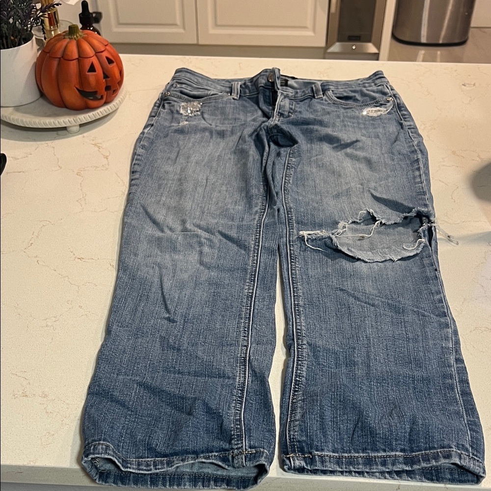 White House Black Market Distressed Blue Boyfriend Jeans